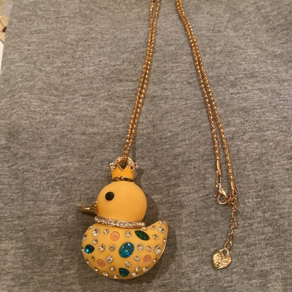 Betsey Johnson Crowned Yellow Duck Necklace with Jewels - Picture 4 of 5